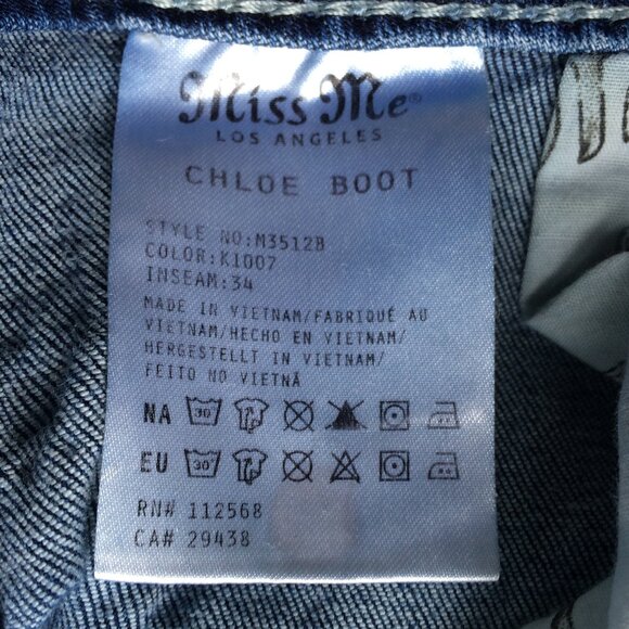Miss Me Aztec Chloe Bootcut Womens Jeans Sz 30 Distressed Rhinestone Embroidery - Picture 6 of 11